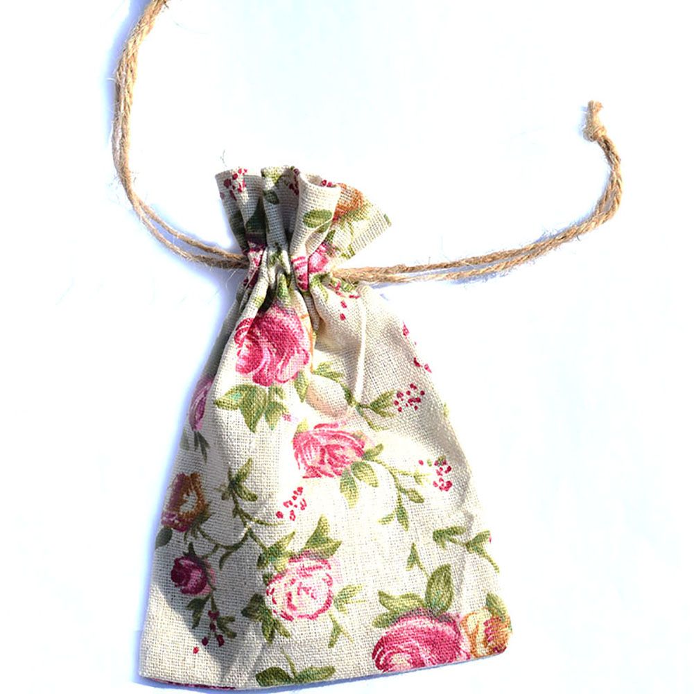 10pcs Printed Linen Drawstring Bag Gift Jewelry Ornament Storage Pouch 1