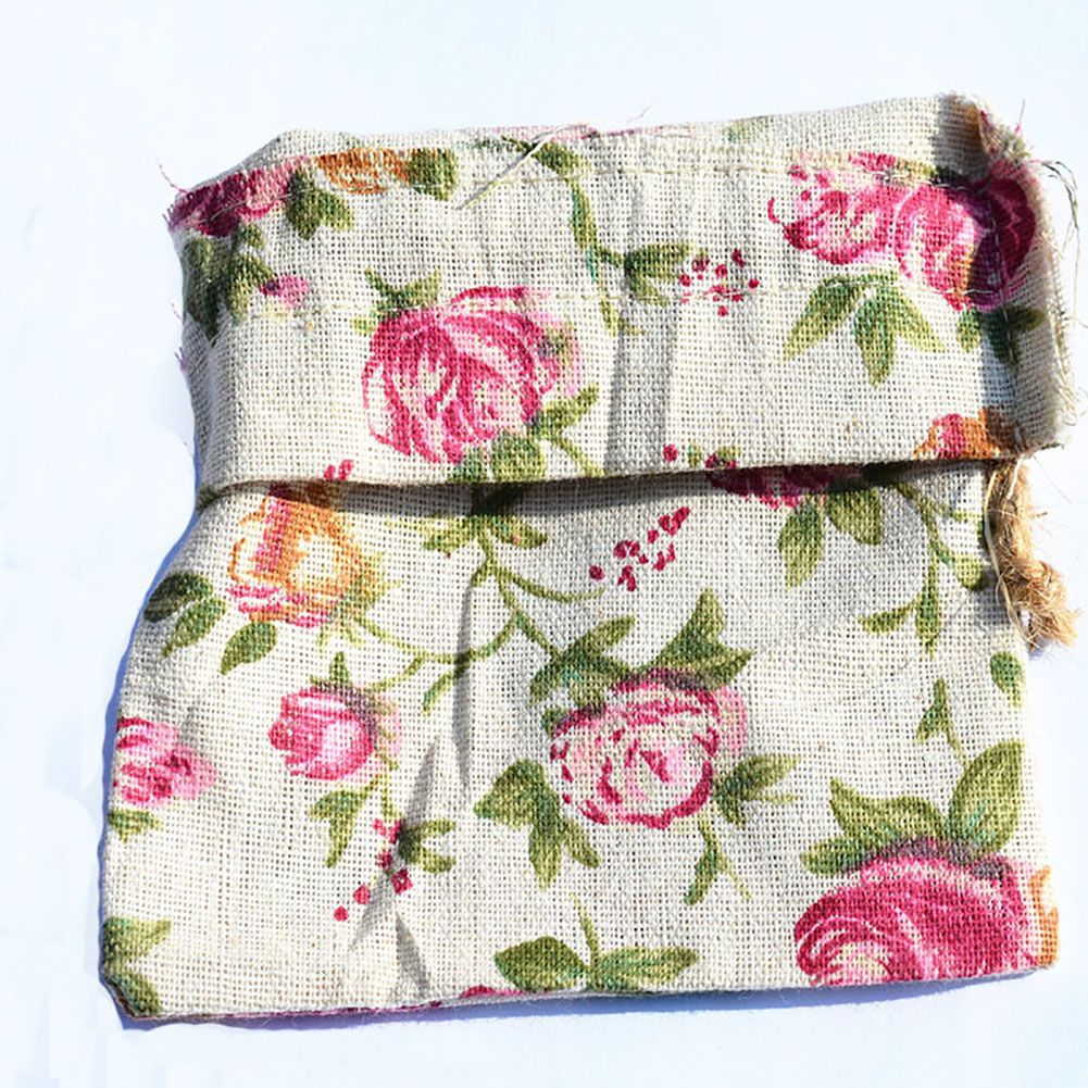 10pcs Printed Linen Drawstring Bag Gift Jewelry Ornament Storage Pouch 1