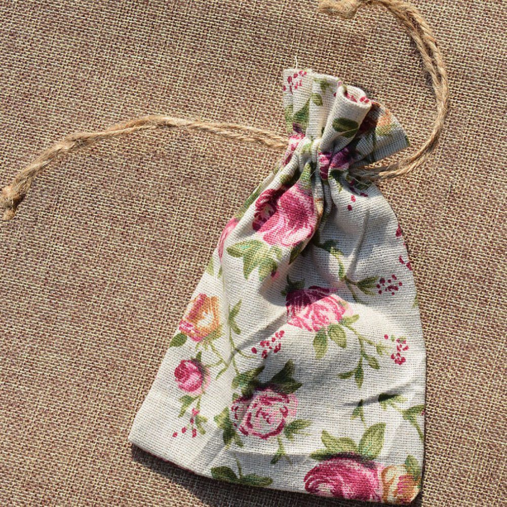 10pcs Printed Linen Drawstring Bag Gift Jewelry Ornament Storage Pouch 1
