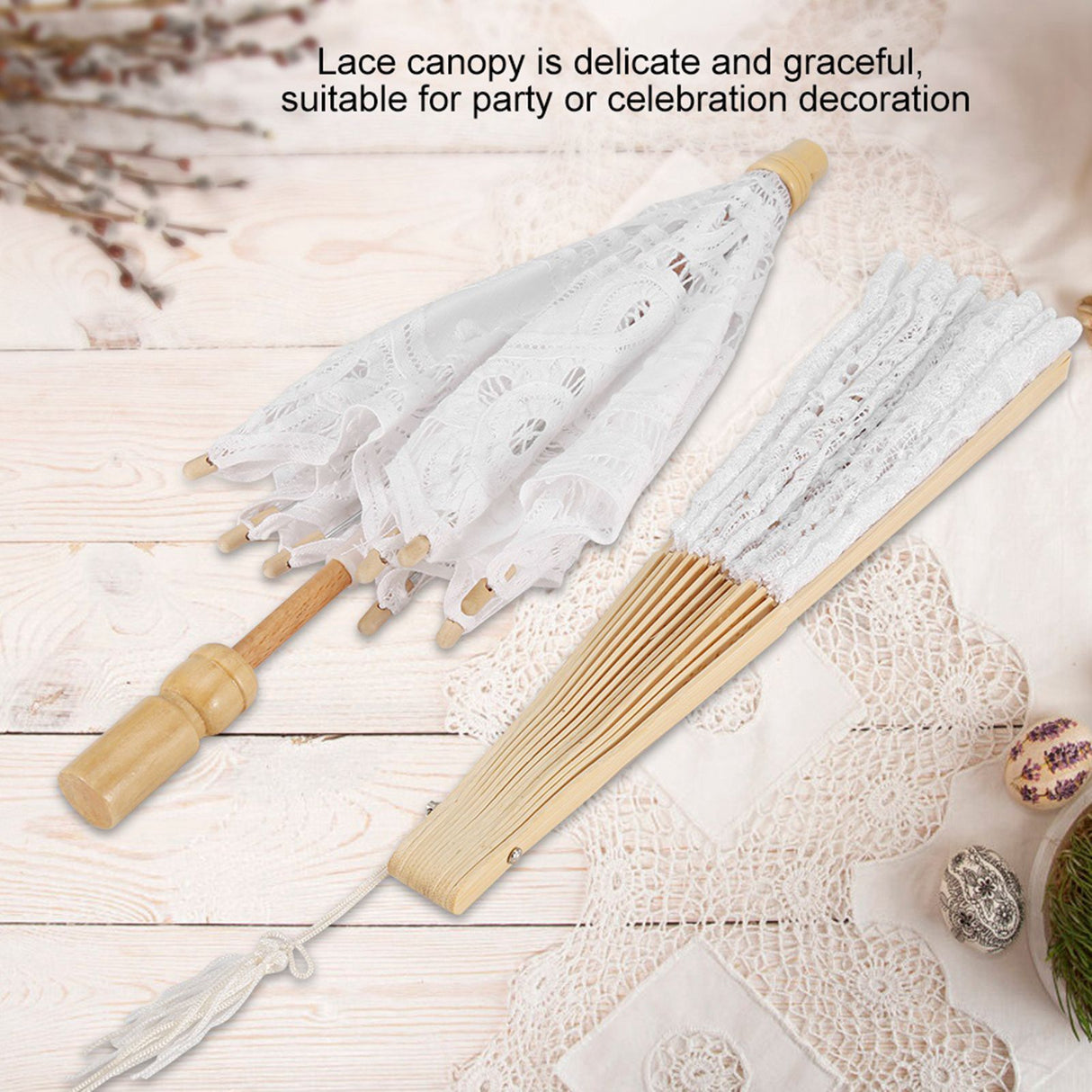 Lace Umbrella Fan Parasol for Lady Women Party Decor Dancing Photography Prop