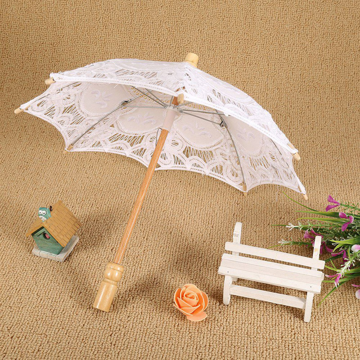 Lace Umbrella Fan Parasol for Lady Women Party Decor Dancing Photography Prop