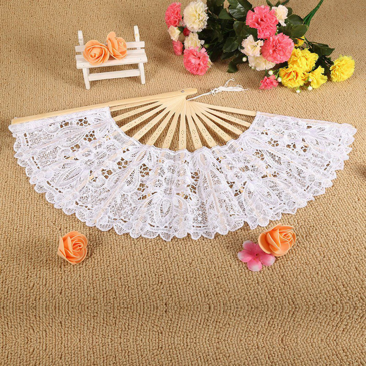 Lace Umbrella Fan Parasol for Lady Women Party Decor Dancing Photography Prop