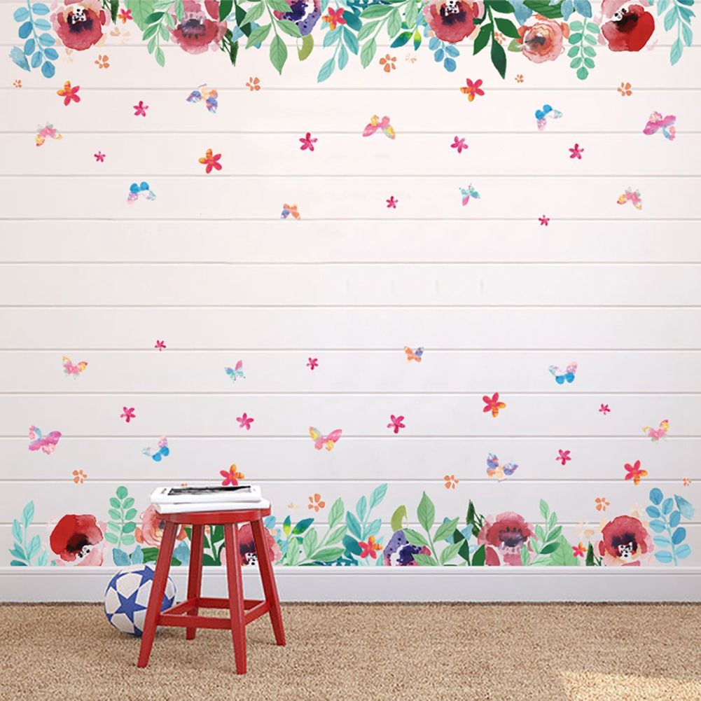 Green Leaves Flowers Pattern Sticker Living Room Bedroom Backdrop Wall Decorative Decal(XH7212)