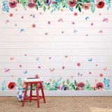 Green Leaves Flowers Pattern Sticker Living Room Bedroom Backdrop Wall Decorative Decal(XH7212)