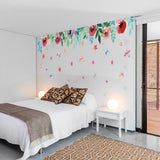 Green Leaves Flowers Pattern Sticker Living Room Bedroom Backdrop Wall Decorative Decal(XH7212)