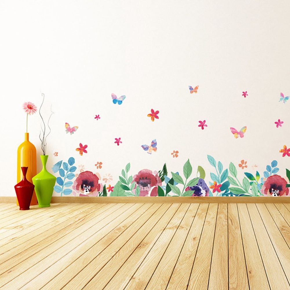 Green Leaves Flowers Pattern Sticker Living Room Bedroom Backdrop Wall Decorative Decal(XH7212)