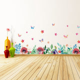 Green Leaves Flowers Pattern Sticker Living Room Bedroom Backdrop Wall Decorative Decal(XH7212)