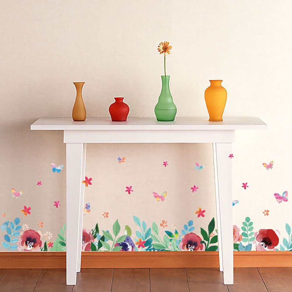 Green Leaves Flowers Pattern Sticker Living Room Bedroom Backdrop Wall Decorative Decal(XH7212)