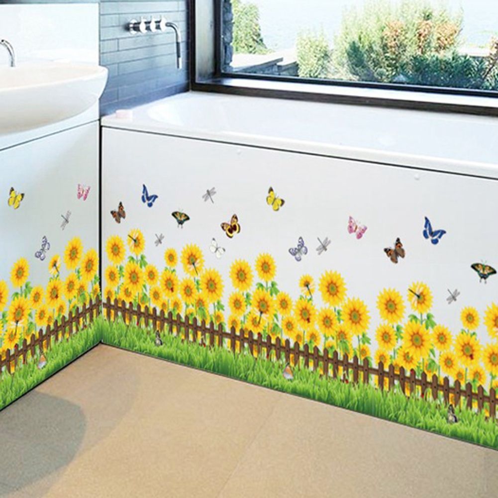 PVC Sunflower Garden Wall Skirting Stickers Poster Decor for Children Room Bathroom