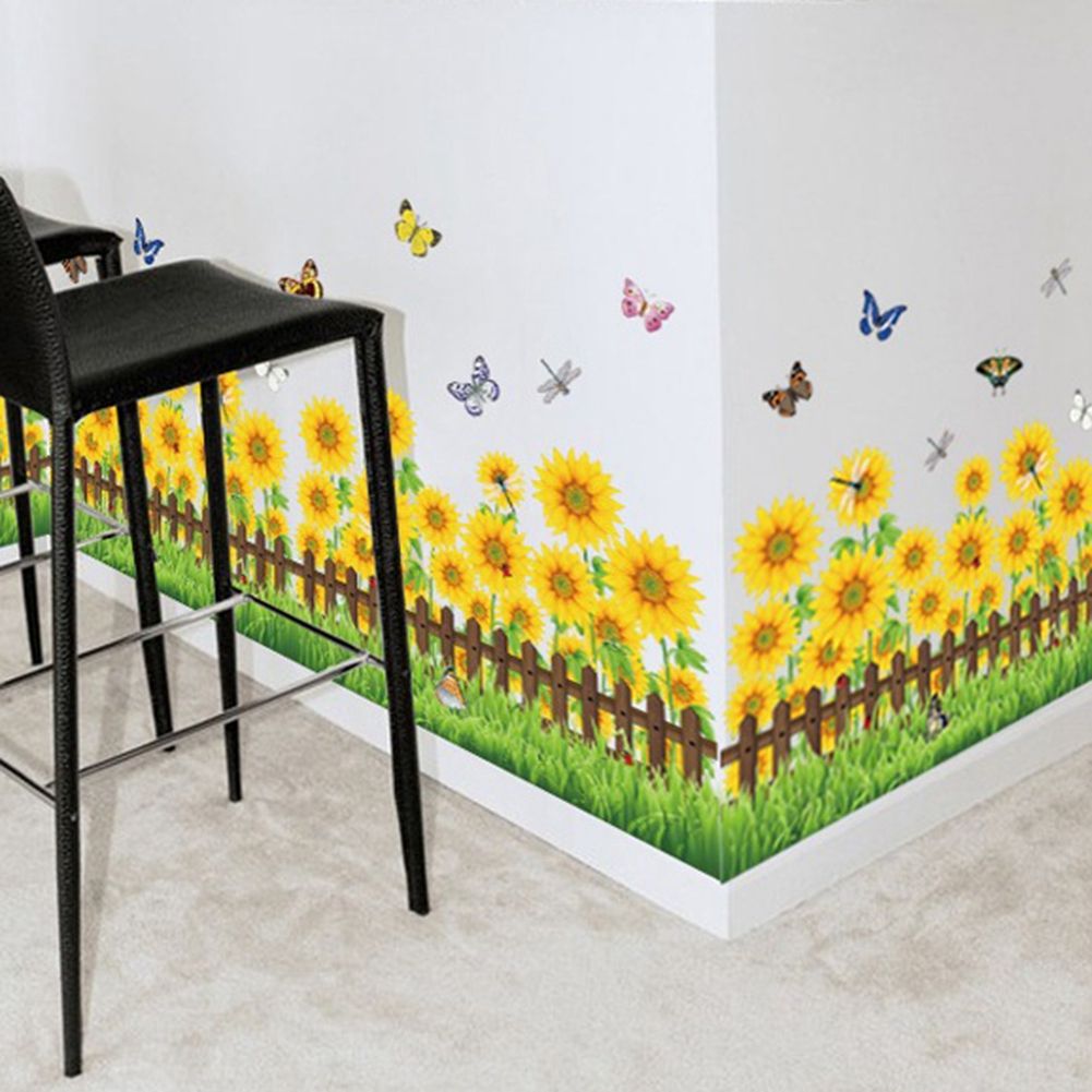 PVC Sunflower Garden Wall Skirting Stickers Poster Decor for Children Room Bathroom