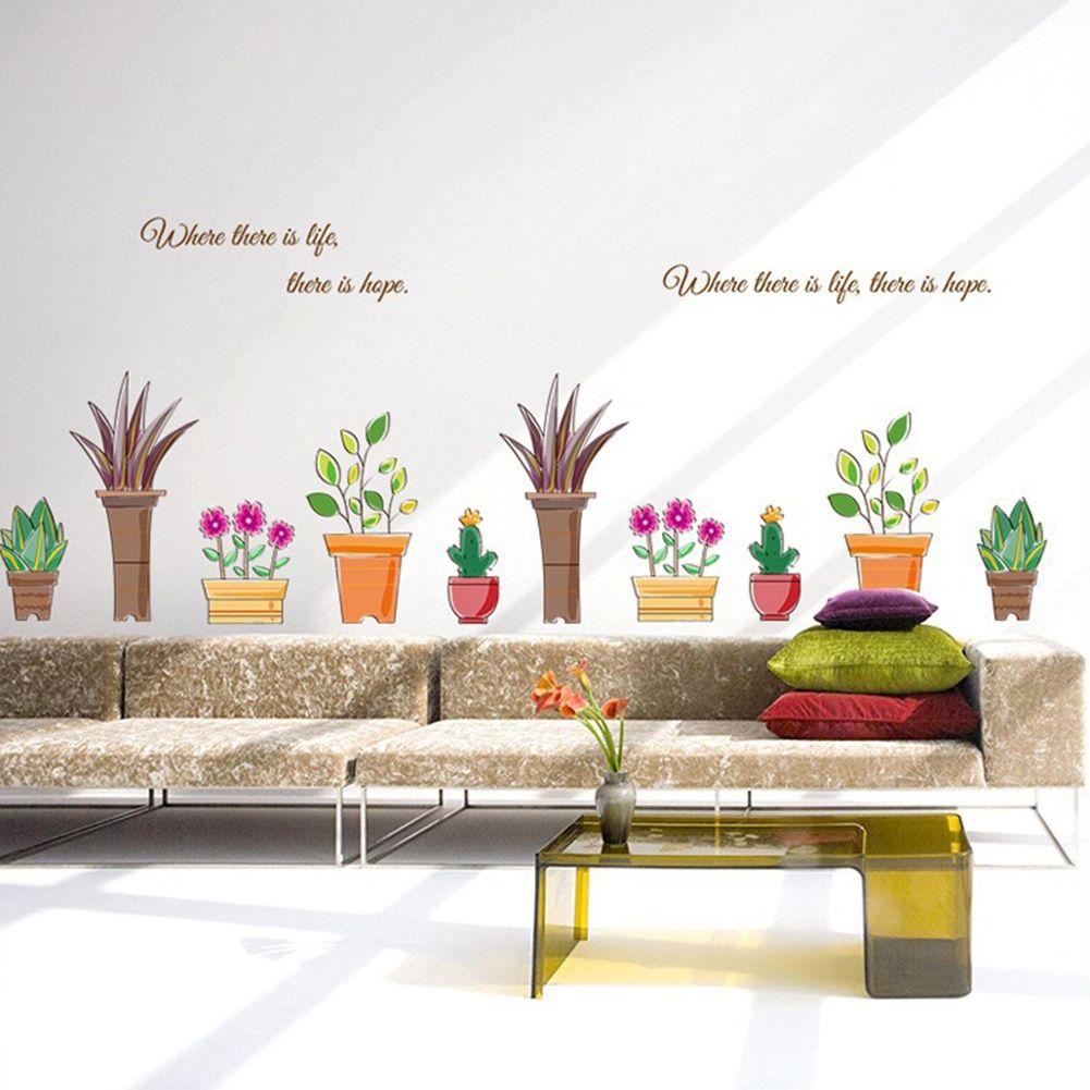 Transparent PVC Pot Plant Wall Sticker Art Home Room Mural Background Decoration