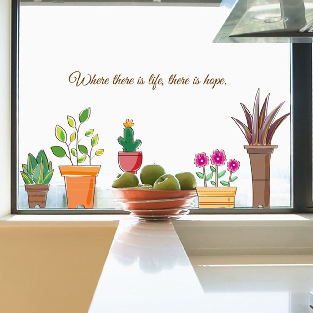 Transparent PVC Pot Plant Wall Sticker Art Home Room Mural Background Decoration