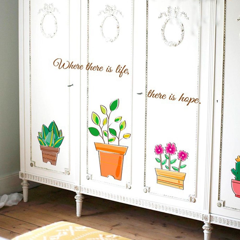 Transparent PVC Pot Plant Wall Sticker Art Home Room Mural Background Decoration
