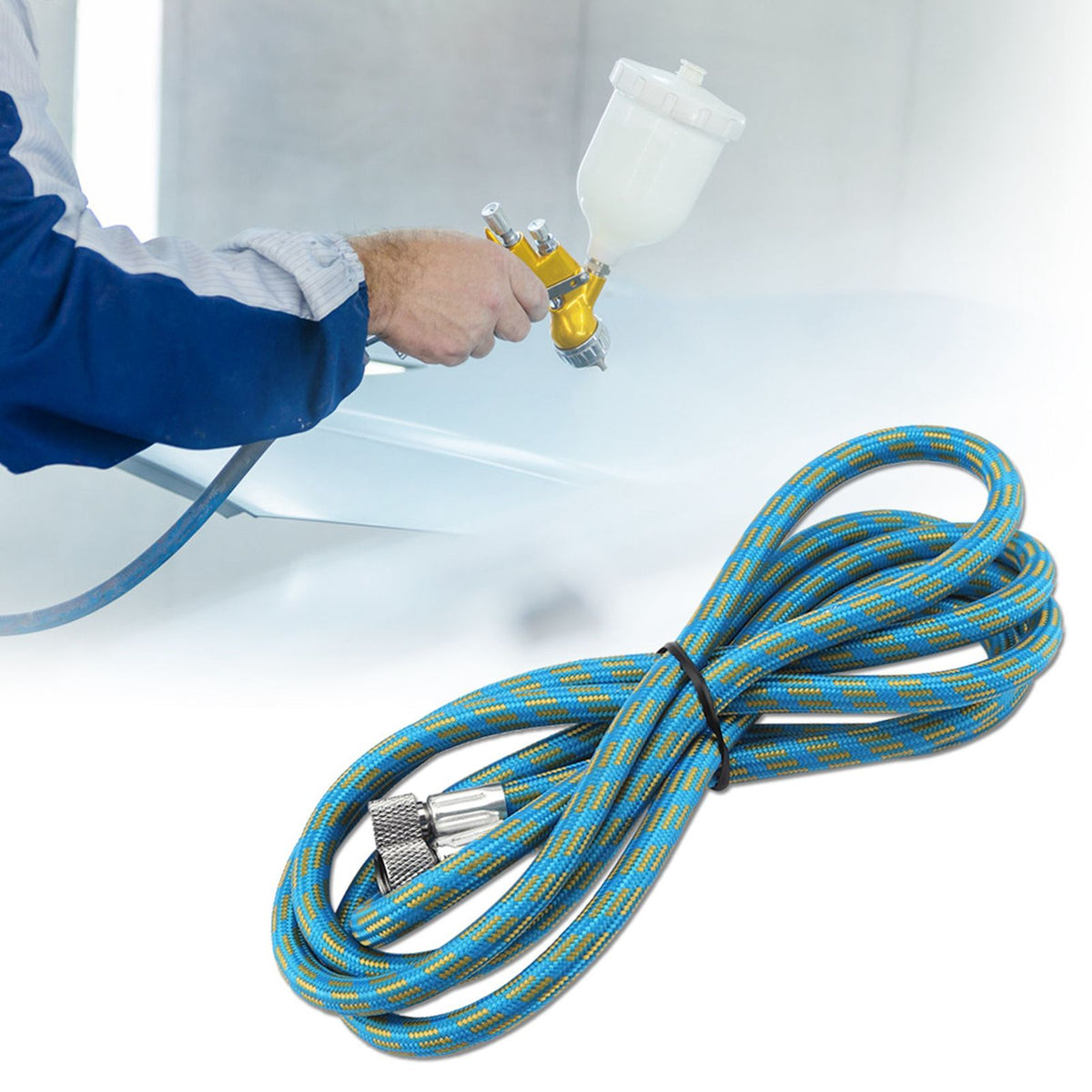 1.8M Woven Airbrush Hose Compressor Air Tool 1/8" to 1/8" Adaptor Fitting