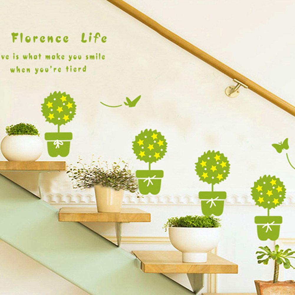 Potted Plant Self adhesive Removable Decorative Wall Sticker for Home Office Decor