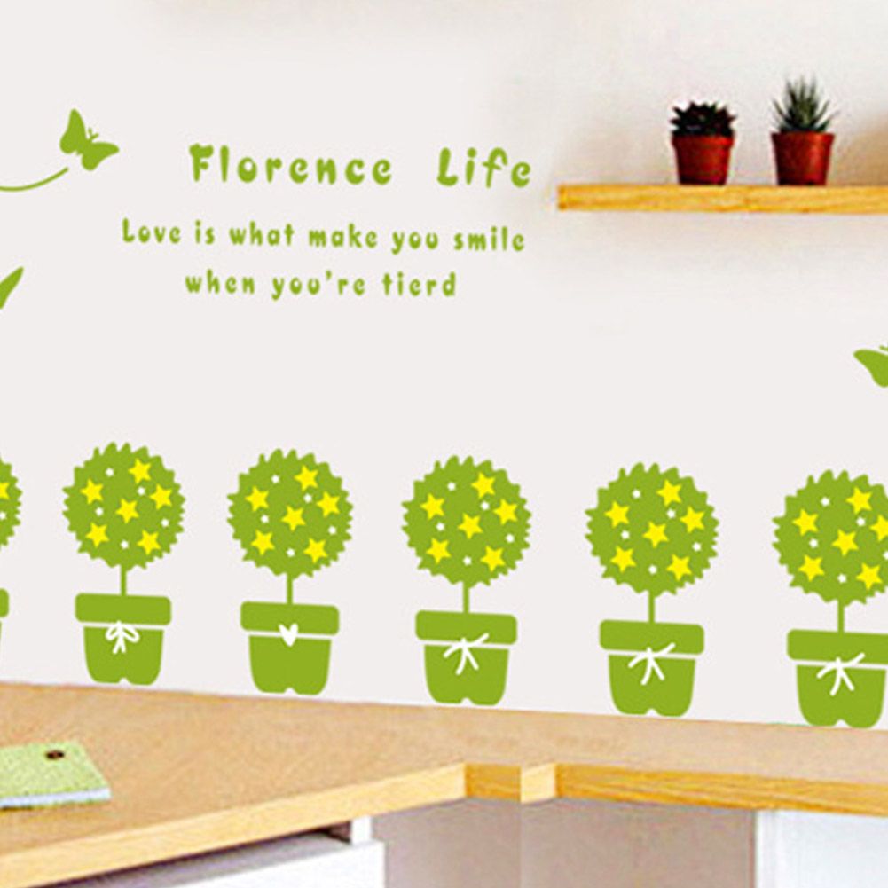 Potted Plant Self adhesive Removable Decorative Wall Sticker for Home Office Decor