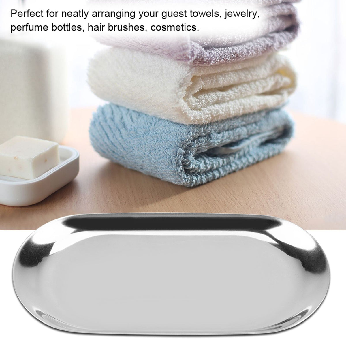 Nordic Style Stainless Storage Tray Cosmetics Jewelry Cake Plate for Office Desks(Silver S)
