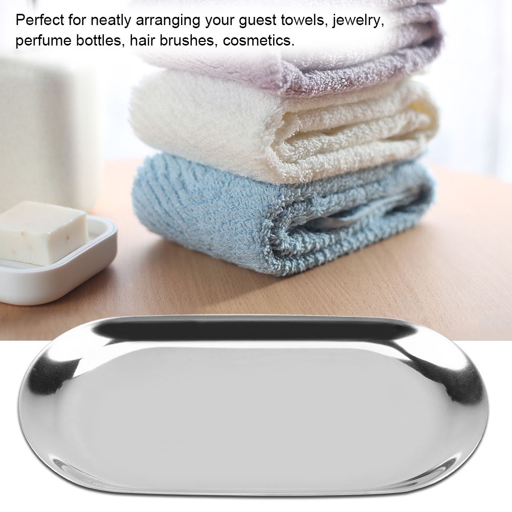 Nordic Style Stainless Storage Tray Cosmetics Jewelry Cake Plate for Office Desks(Silver L)