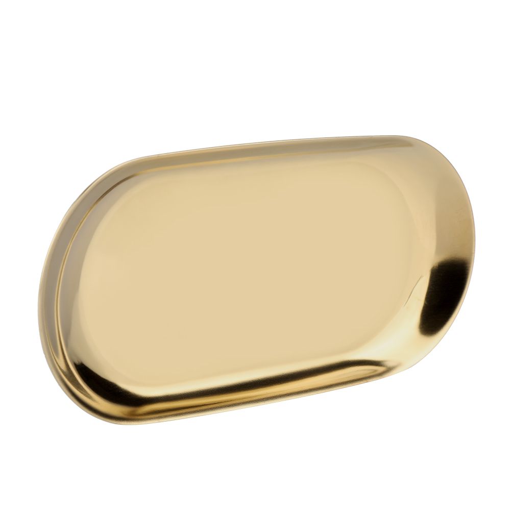 Nordic Style Stainless Storage Tray Cosmetics Jewelry Cake Plate for Office Desks(Golden L)