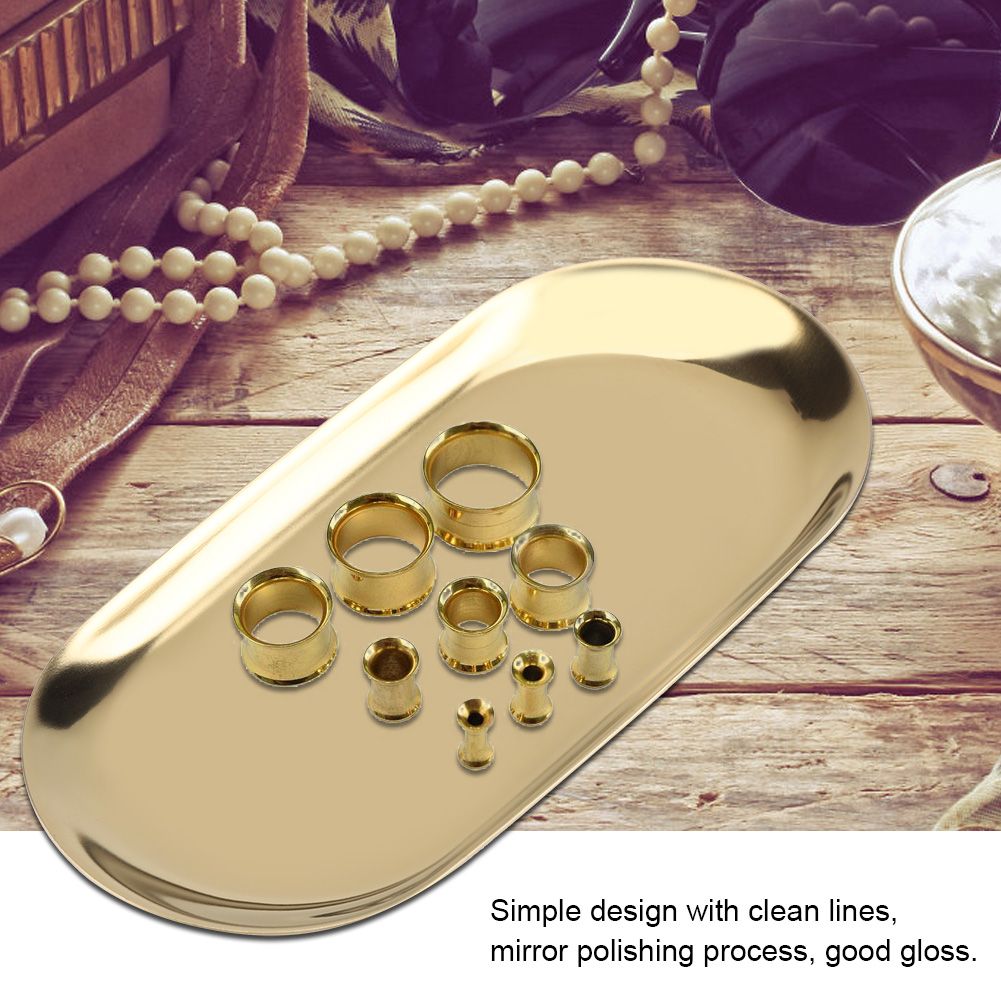 Nordic Style Stainless Storage Tray Cosmetics Jewelry Cake Plate for Office Desks(Golden L)
