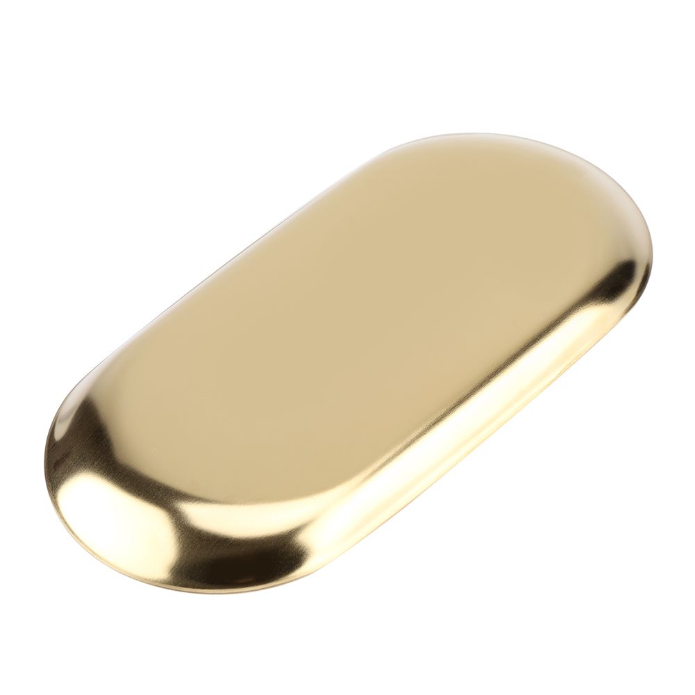 Nordic Style Stainless Storage Tray Cosmetics Jewelry Cake Plate for Office Desks(Golden L)