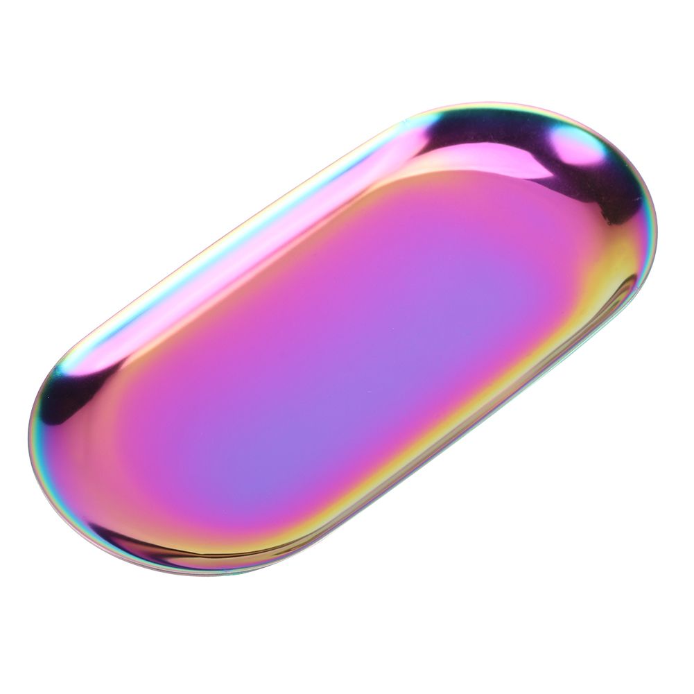 Nordic Style Stainless Storage Tray Cosmetics Jewelry Cake Plate for Office Desks(Rainbow S)