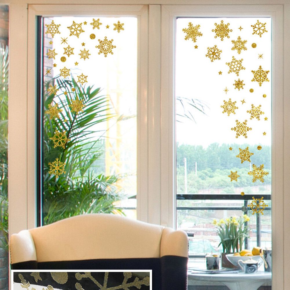 Winter Snowflake Self adhesive Removable Decorative Sticker for Home Office(Golden)
