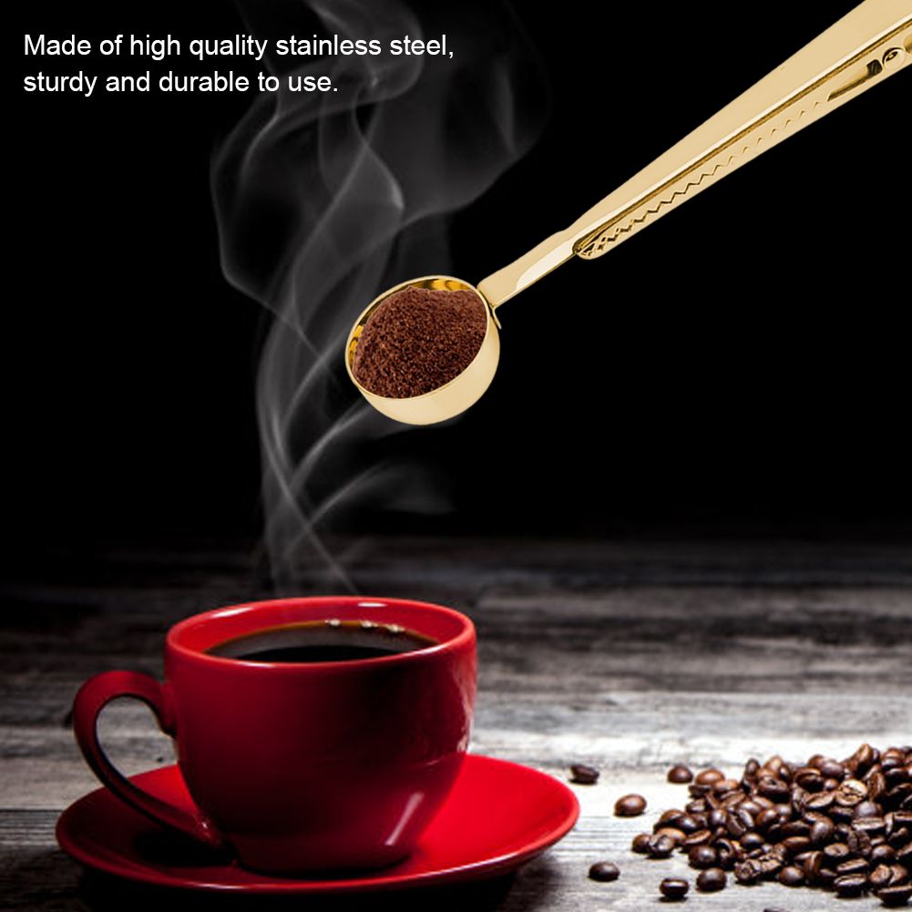 2 in 1 Multifunctional Coffee Spoon Stainless Steel Scoop with Sealing Clamp Clip