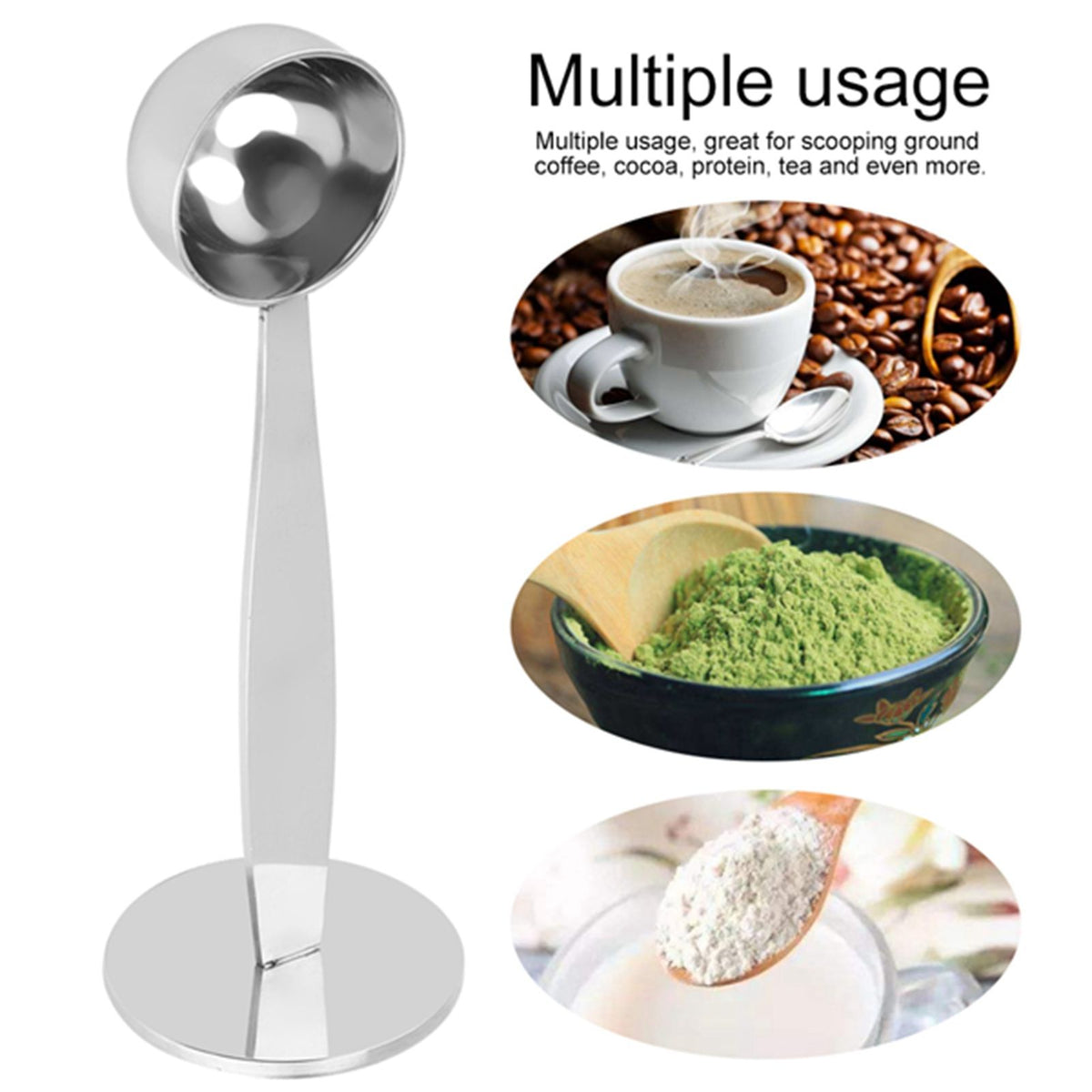 Dual purpose Stainless Steel Tamping Measuring Coffee Bean Powder Spoon Scoop