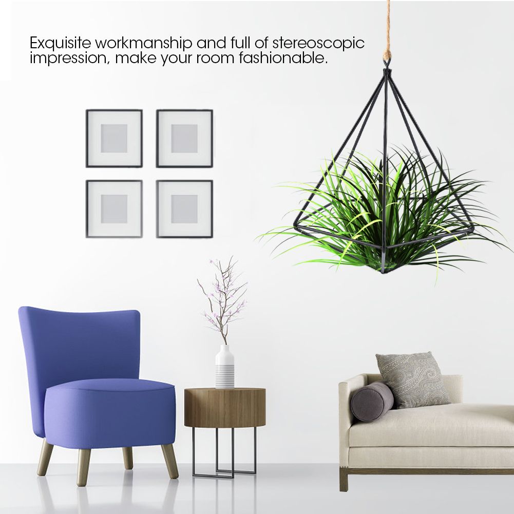 Freestanding Hanging Geometric Plant Stand Flower Hanger Moss Fern Plant Decor (Black)