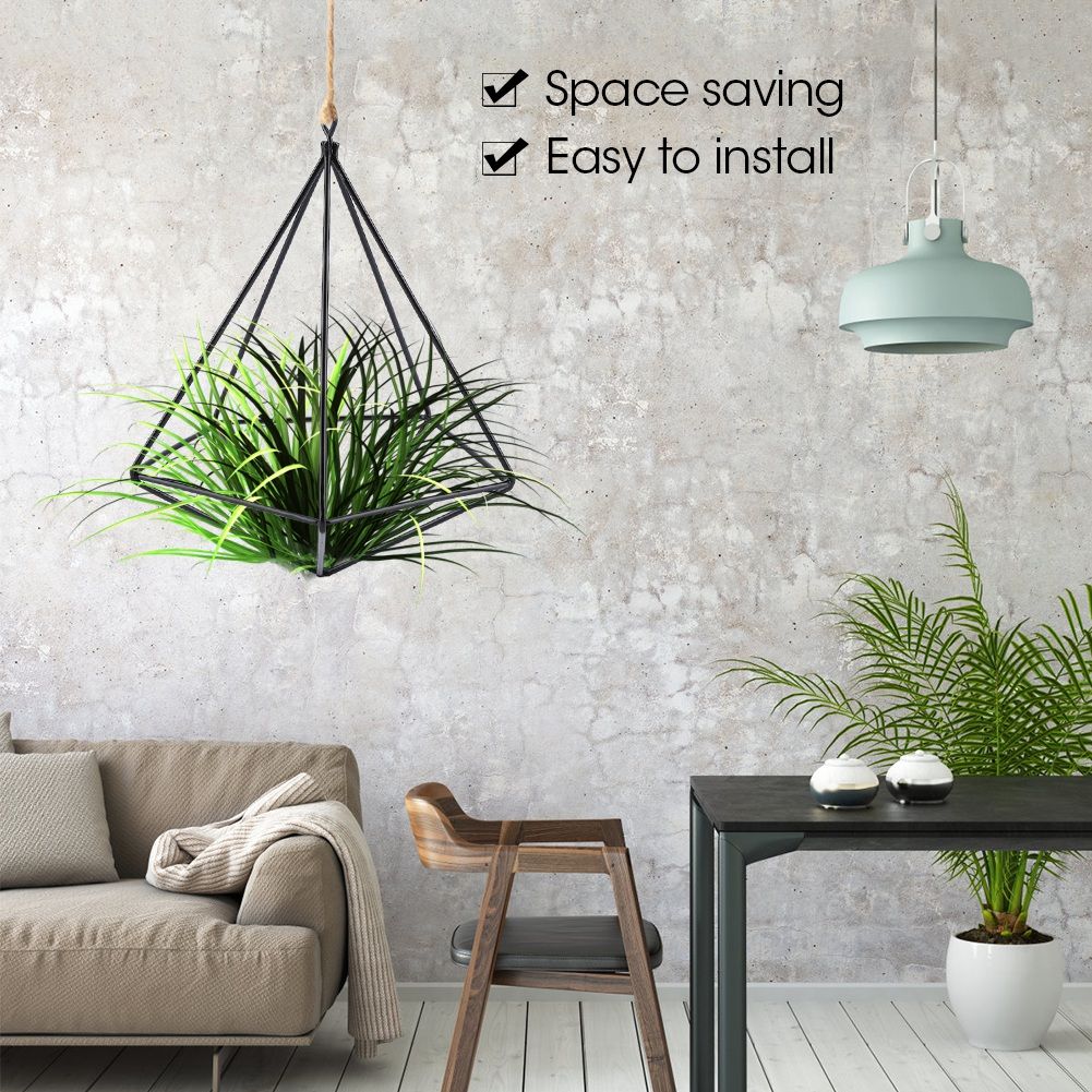 Freestanding Hanging Geometric Plant Stand Flower Hanger Moss Fern Plant Decor (Black)