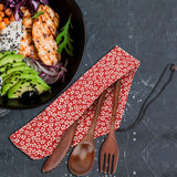 Japanese Style Reusable Bamboo Dinnerware Set Tableware Kit (Red Storage Bag Only) - Front View
