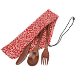 Japanese Style Reusable Bamboo Dinnerware Set Tableware Kit (Red Storage Bag Only)