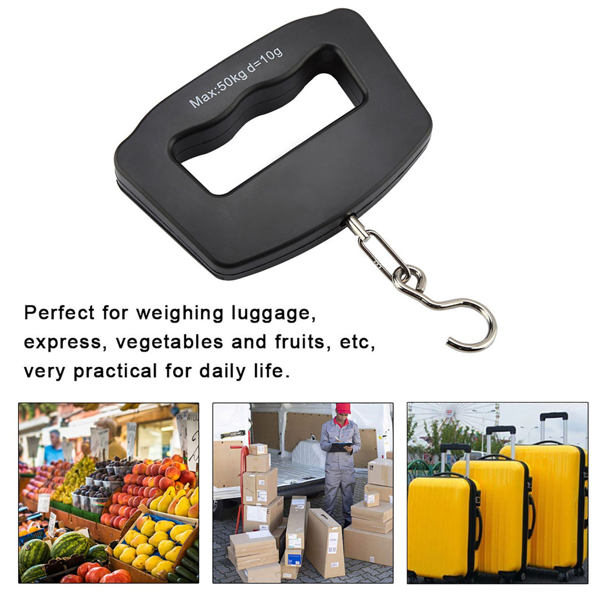 Pocket Size LCD Digital Electronic Hanging Scales Portable Hook Weighing Balance Max. Load 50Kg