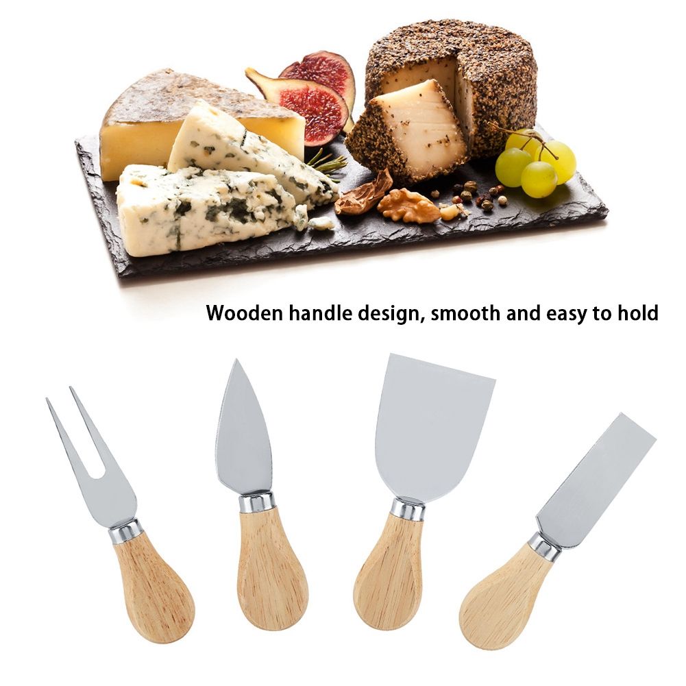 4PCS/Set Stainless Steel Cheese Knives Set Wooden Handle Cheese Cutting Knife Slicer Cutter Set