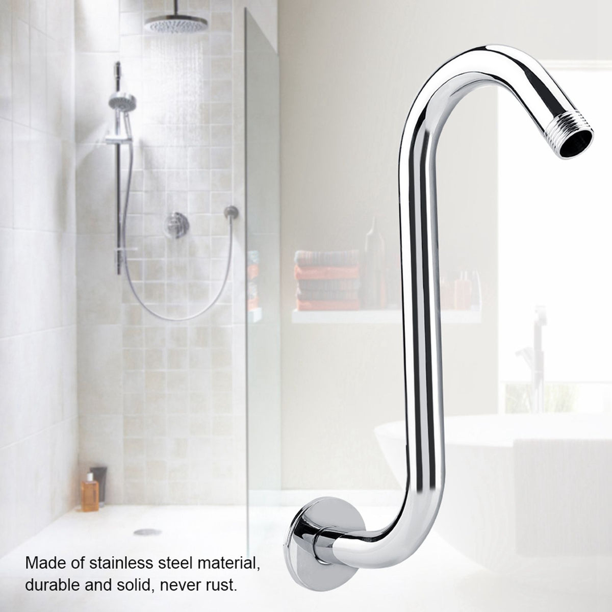 Bathroom Accessory 8inch 201 Stainless Steel High Rise S-Curved Shower Extension Arm