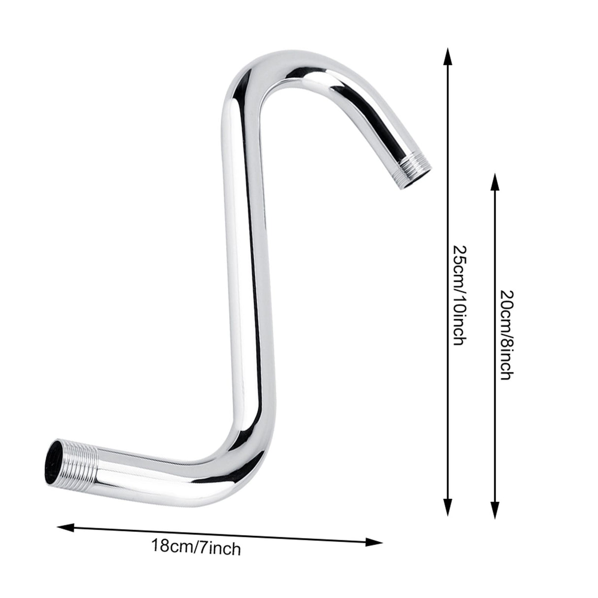 Bathroom Accessory 8inch 201 Stainless Steel High Rise S-Curved Shower Extension Arm