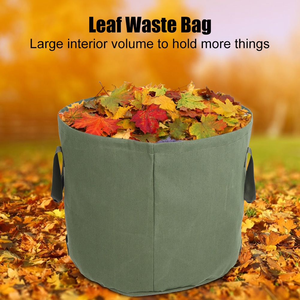 Portable Waterproof Reusable Canvas Garden Lawn Leaf Trash Waste Bag Container Storage Tote