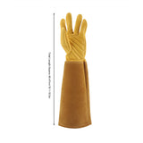Rose Pruning Gardening Leather Gloves Wearproof Puncture Proof Long Work Glove(Yellow S)