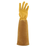 Rose Pruning Gardening Leather Gloves Wearproof Puncture Proof Long Work Glove(Yellow M) - Side View