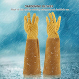 Rose Pruning Gardening Leather Gloves Wearproof Puncture Proof Long Work Glove(Yellow M)