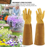 Rose Pruning Gardening Leather Gloves Wearproof Puncture Proof Long Work Glove(Yellow M)