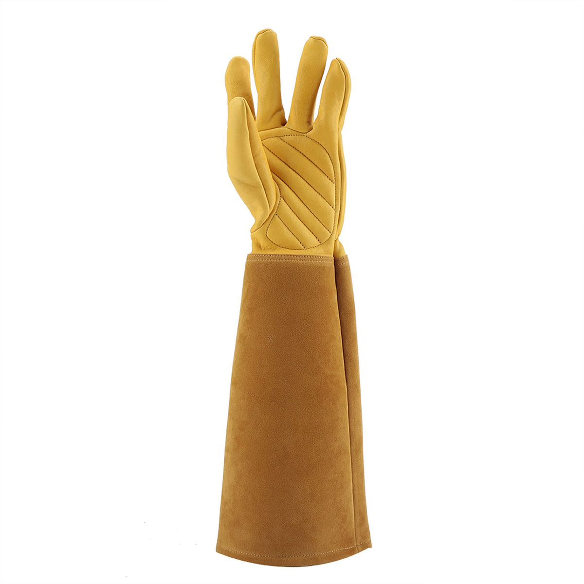 Rose Pruning Gardening Leather Gloves Wearproof Puncture Proof Long Work Glove(Yellow M)