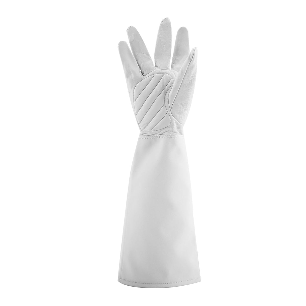 Rose Pruning Gardening Leather Gloves Wearproof Puncture Proof Long Work Glove(White M)