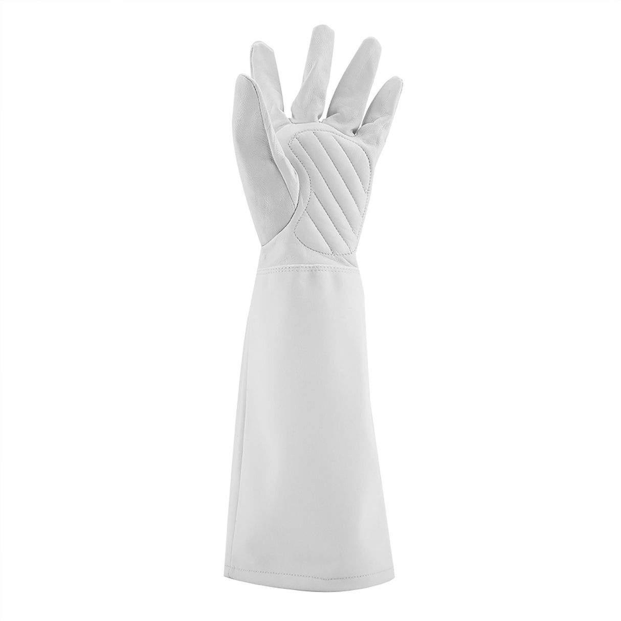 Rose Pruning Gardening Leather Gloves Wearproof Puncture Proof Long Work Glove(White M)