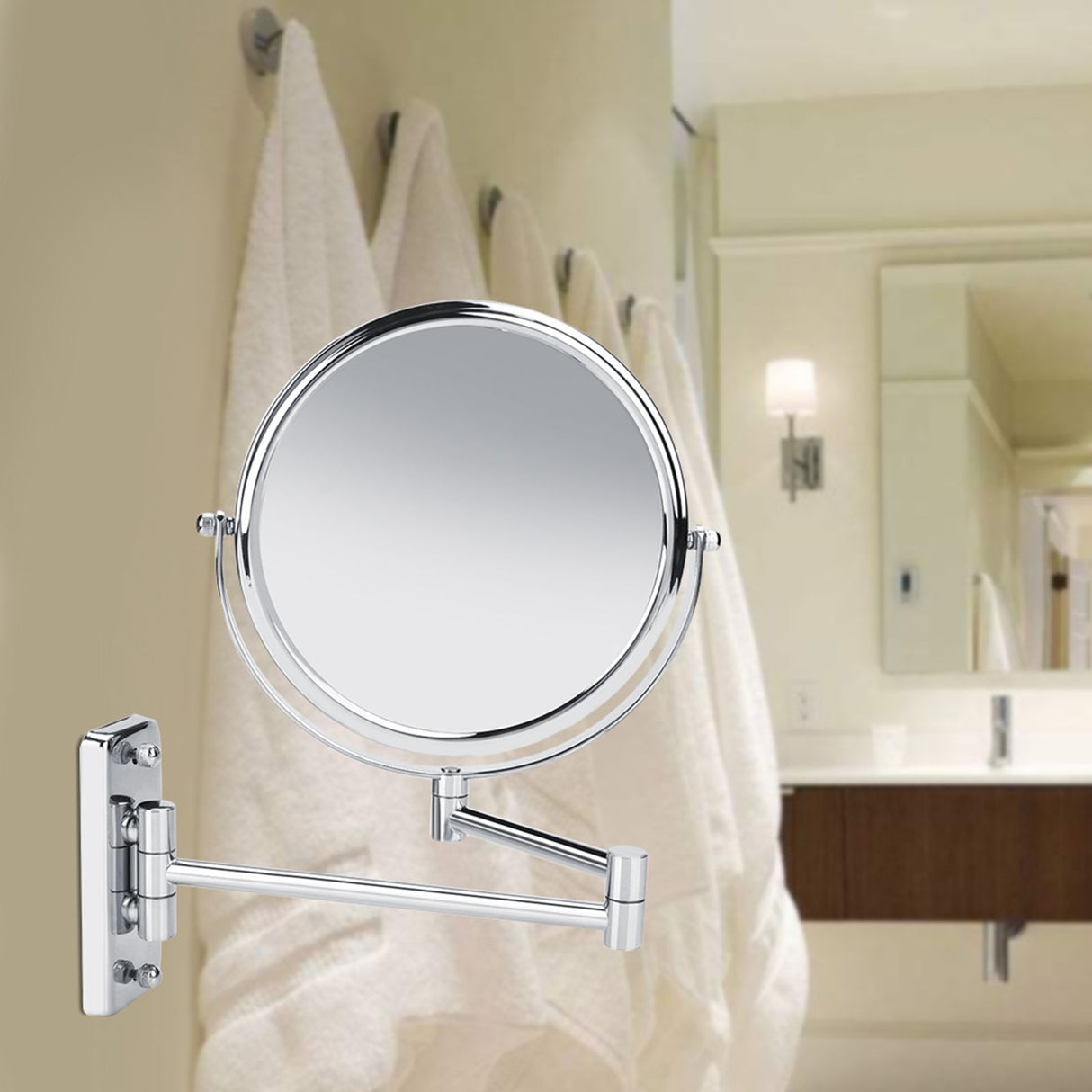 8" Wall Mount Makeup Mirror Double Sided Swivel Mirror 3X Magnifying