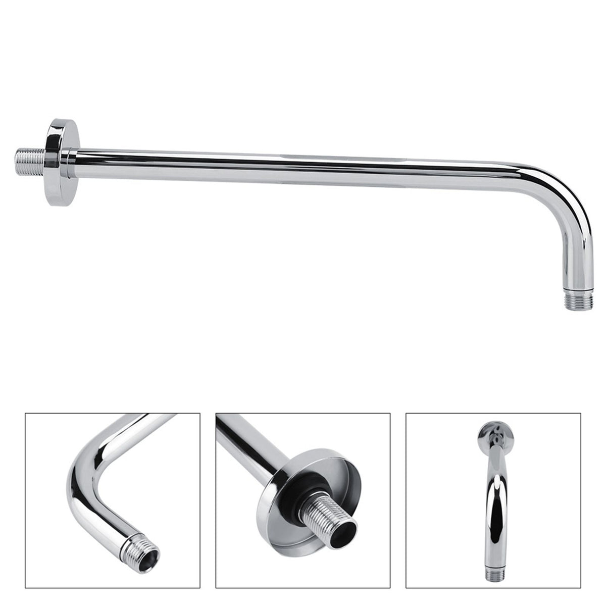Extra Long Stainless Steel Shower Rain Head Arm Replacement Flange Set Wall Fixed Chrome Finish