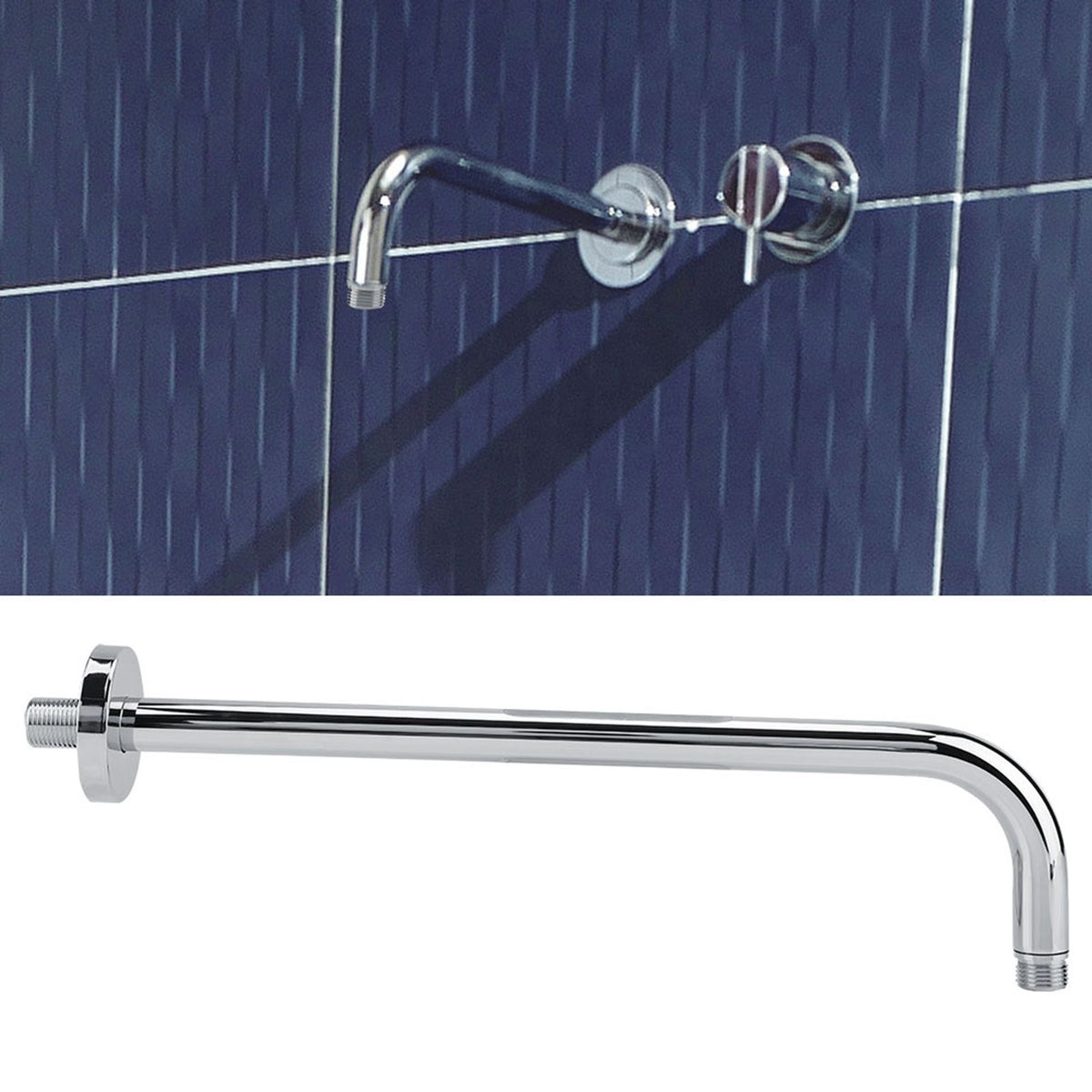 Extra Long Stainless Steel Shower Rain Head Arm Replacement Flange Set Wall Fixed Chrome Finish