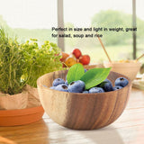 Solid Acacia Wooden Bowl for Salad Soup Rice Hand Made Wooden Bowl Kitchen Utensils (16*7cm) - Side View