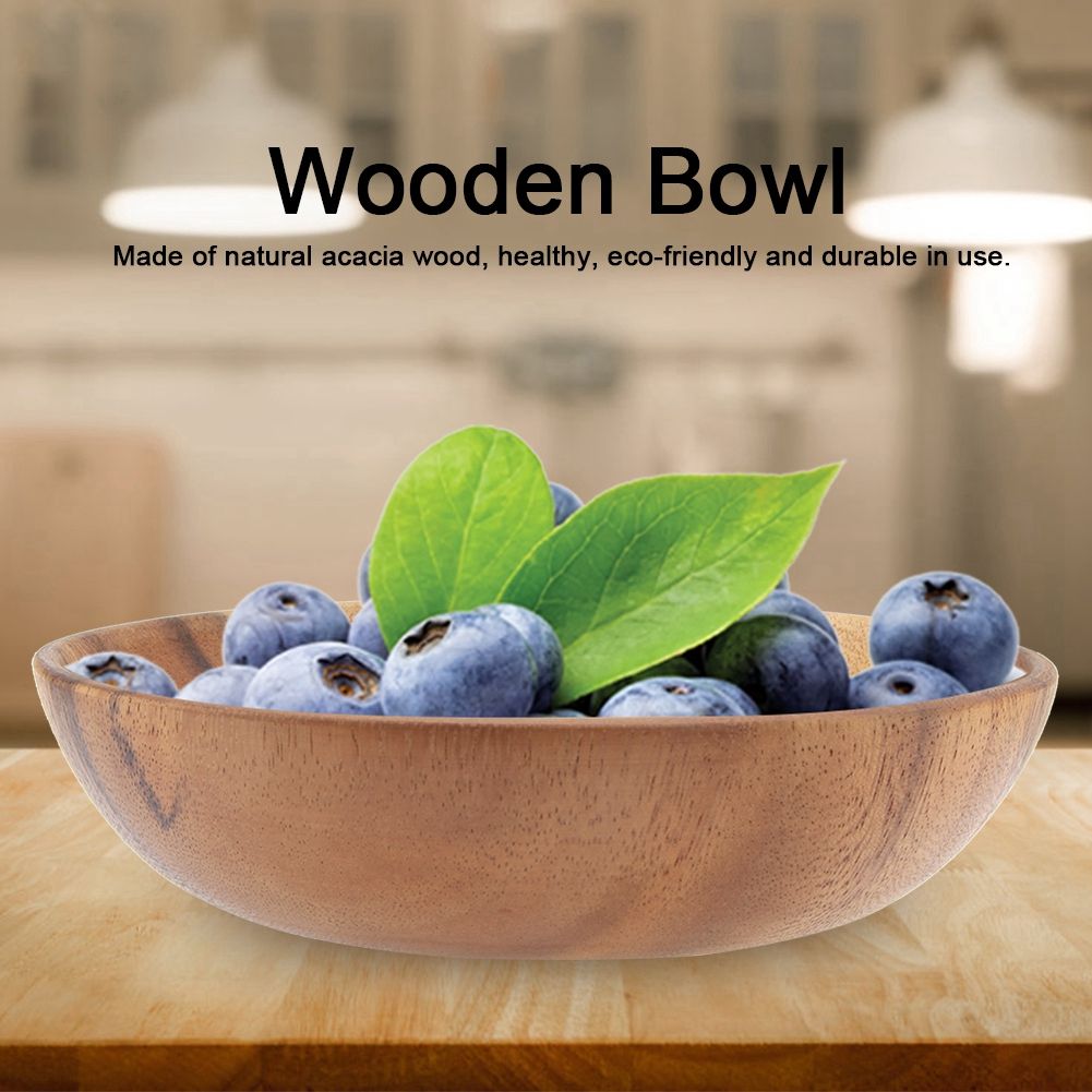 Solid Acacia Wooden Bowl for Salad Soup Rice Hand Made Wooden Bowl Kitchen Utensils (20*4.5cm)